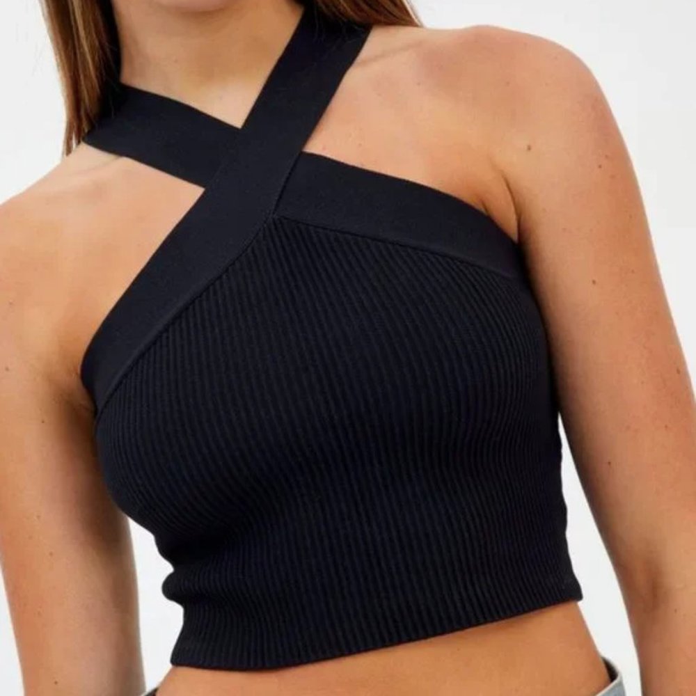 Glassons Black Ribbed Halter Top